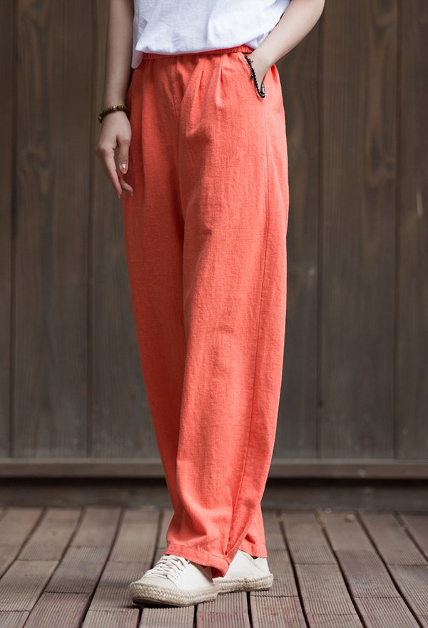 2022 Summer NEW! Women Sport Style Lantern Leisure Sand Washed Linen and cotton Pants