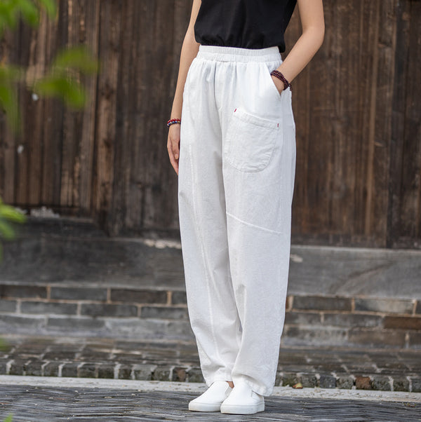 2021 Autumn NEW! Women Modern Causal Style Special Front Pocket Linen and Cotton Pants