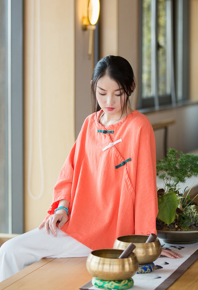 2022 Summer NEW! Women Chinese Style Linen and Cotton Loose Shirt | Osonian  Clothing
