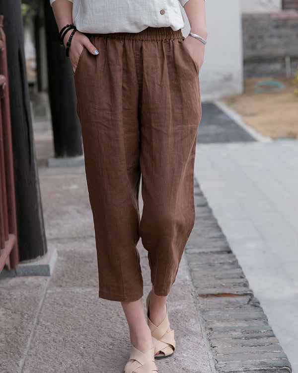 2022 Summer NEW! Women Simple Causal Lantern Style Linen and Cotton Pegged Pants