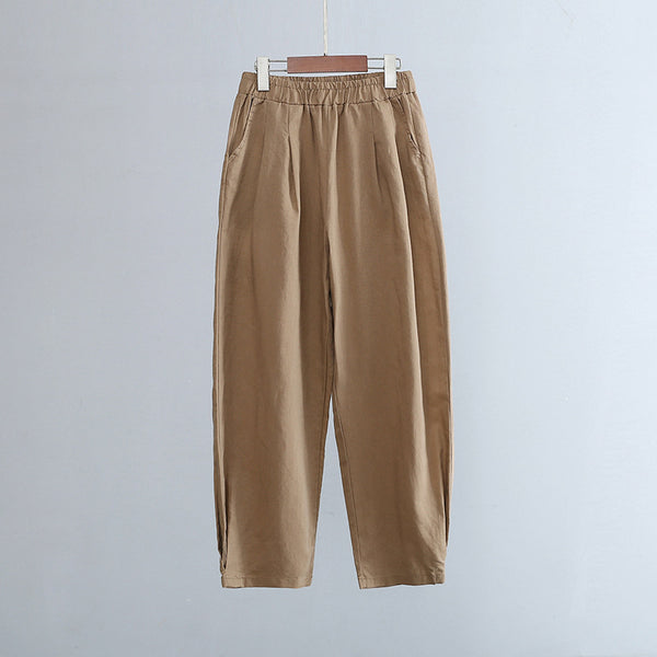 2022 Summer NEW! Women Simple Causal Lantern Style Sand Washed Linen and Cotton Cropped Pants