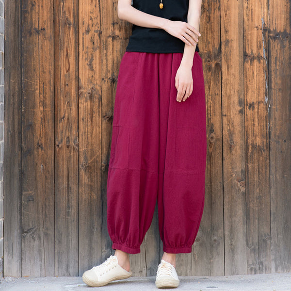 2022 Summer NEW! Women Causal Style Linen and Cotton Cropped Harem Trousers