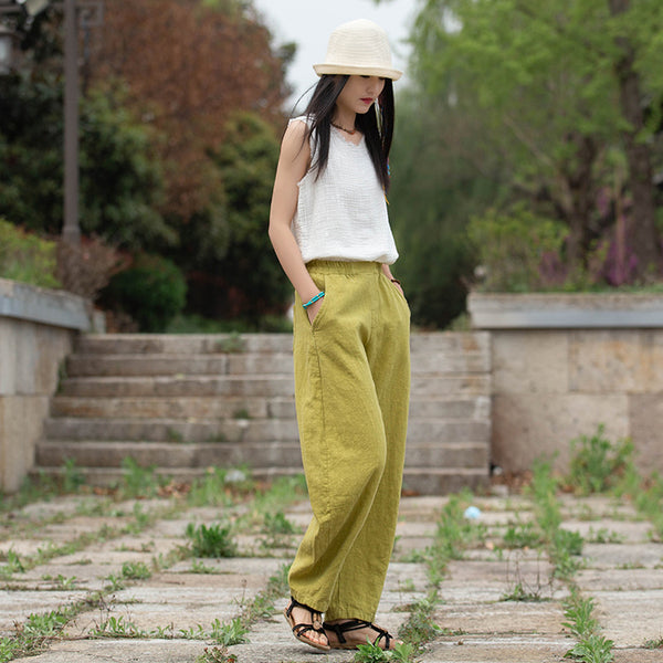 Women Lantern Style Linen and Cotton Causal Loose Pants