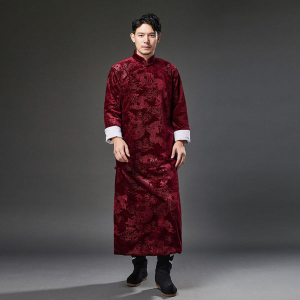 2021 Winter NEW! Men Classic Chinese Style Linen Long Sleeve Dragon Printed KungFu Cheongsam