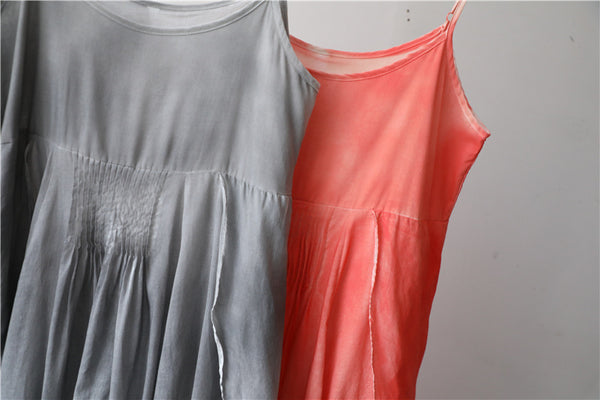 Women Extra Loose Comfortable Linen and Cotton Dyed Color Slip Dress