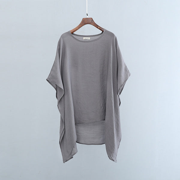 2022 Summer NEW! Women Modern Loose Style Linen and Cotton Round Necked Elbow Sleeves Shirt