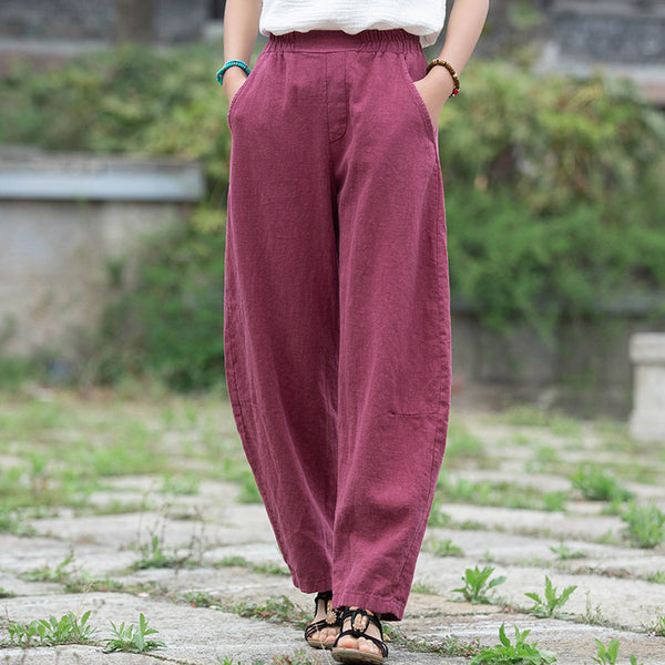 Women Lantern Style Linen and Cotton Causal Loose Pants