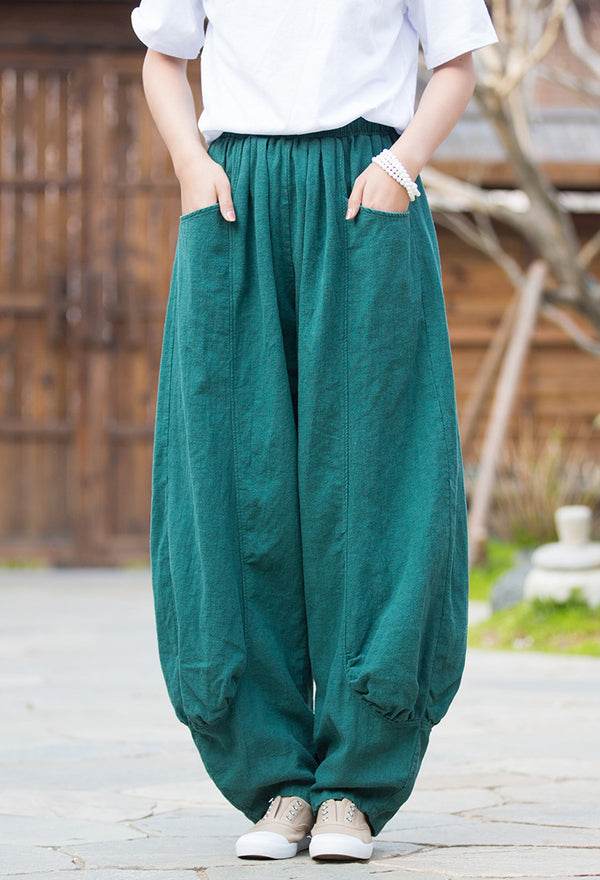 2022 Summer NEW! Women Lantern Style Leisure Sand Washed Linen and cotton Pants