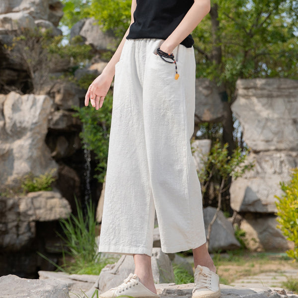 2022 Summer NEW! Women Causal Style Linen and Cotton Straight Leg Trousers