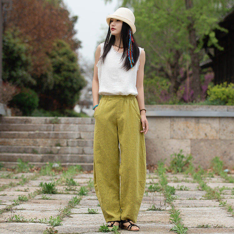 Loose cuffed Linen pants for womens 853 – XiaoLizi