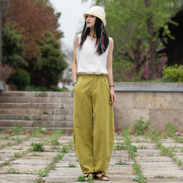 Women Lantern Style Linen and Cotton Causal Loose Pants