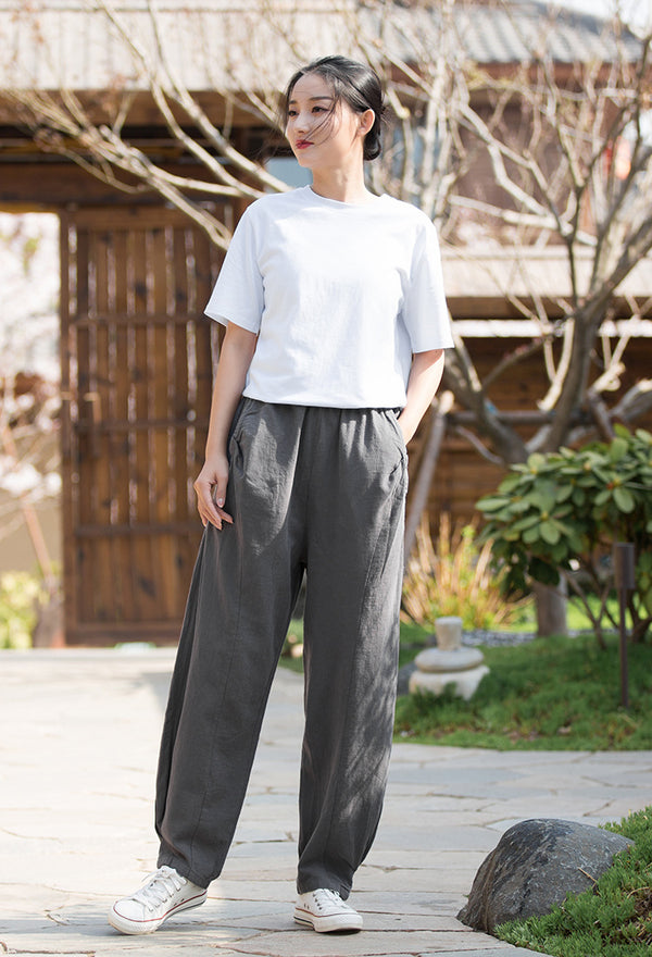 2022 Summer NEW! Women Causal Style Lantern Leisure Sand Washed Linen and Cotton Patchwork Pants