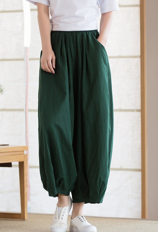 2022 Summer NEW! Women Modern Lantern Style Linen and Cotton Corpped Pants