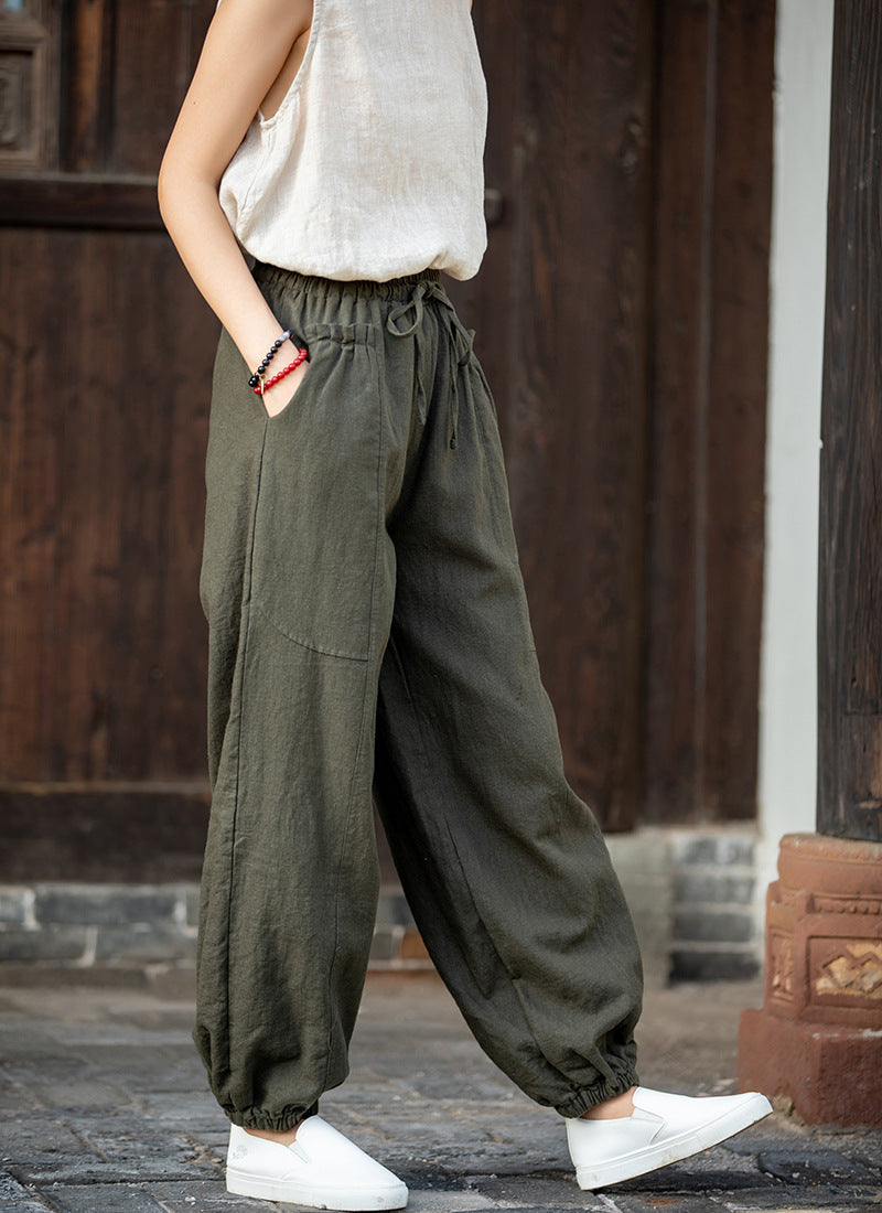 Autumn NEW! Women Modern Causal Style Front Pocket Linen and Cotton Pants