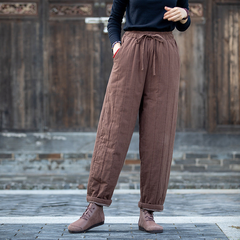 Autumn NEW! Women Modern Causal Style Linen and Cotton Quilted Pants