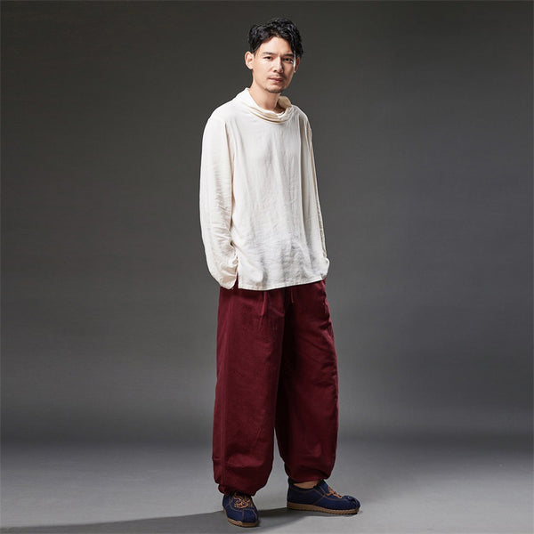 2021 Autumn NEW! Men Retro Style Linen and Cotton Loose Quilted Drawstring Pants