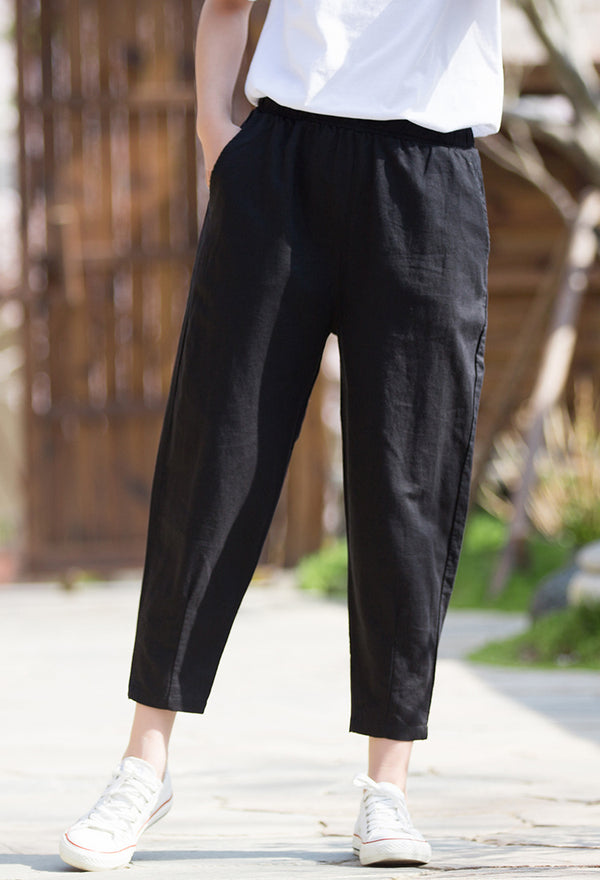 2022 Summer NEW! Women Sporty Style Lantern Leisure Linen and Cotton Cropped Pants