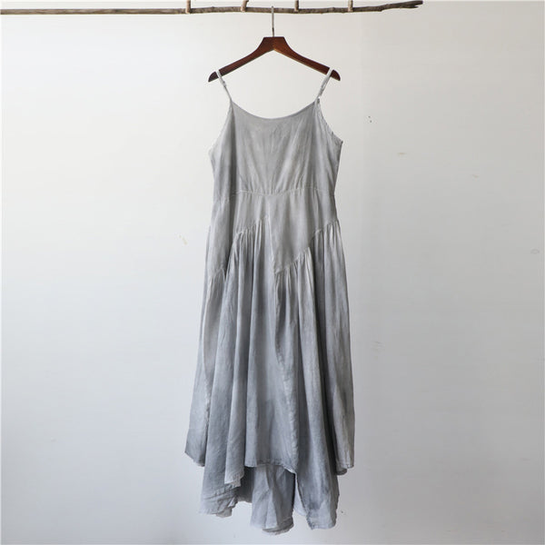 Women Loose Linen and Cotton Dyed Color Slip Dress