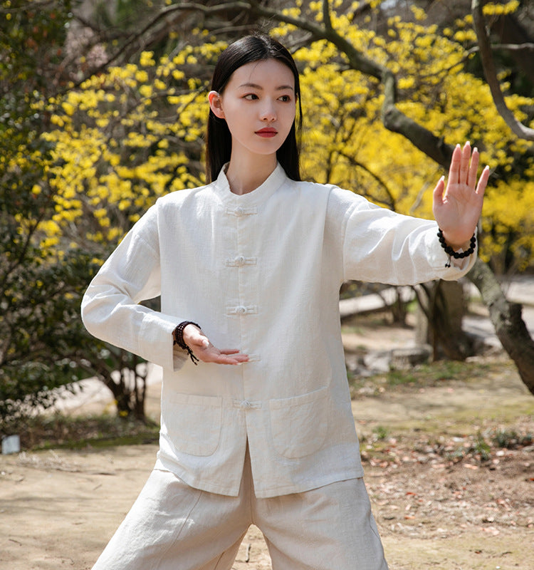 Women Zen Style Linen and Cotton Long Sleeves Thin Jacket