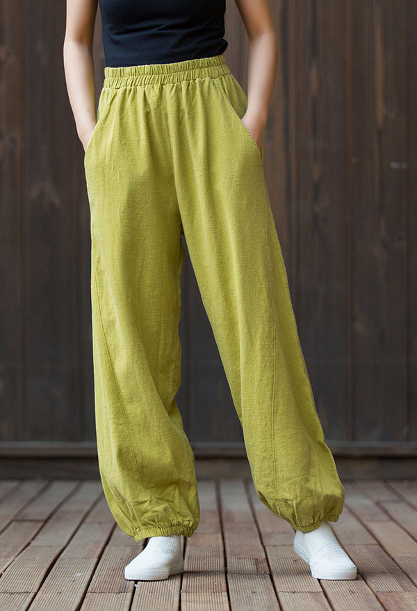 2022 Summer NEW! Women Sporty Style Lantern Leisure Sand Washed Linen and Cotton Pants