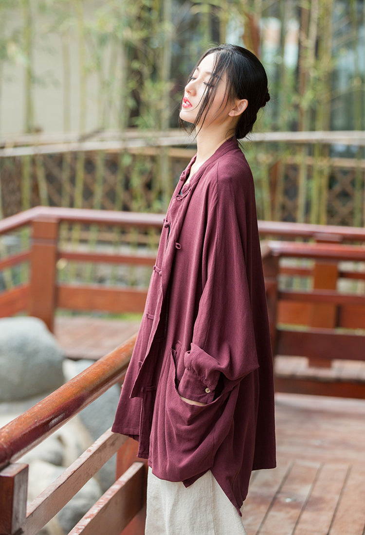 Summer NEW! Women Linen and Cotton Loose Thin Chinese Style Long Jacket