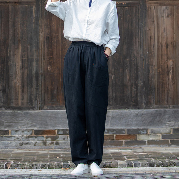 2021 Autumn NEW! Women Modern Causal Style Special Front Pocket Linen and Cotton Pants