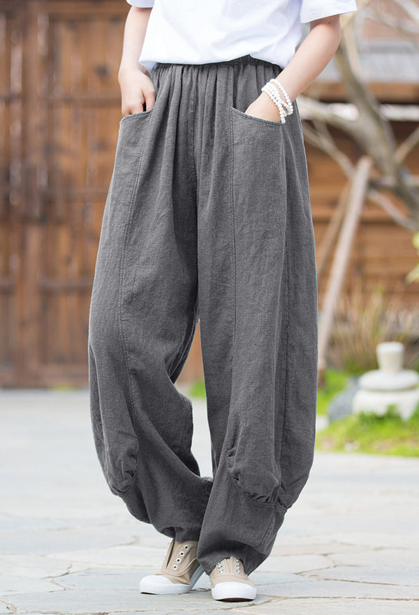 2022 Summer NEW! Women Lantern Style Leisure Sand Washed Linen and cotton Pants