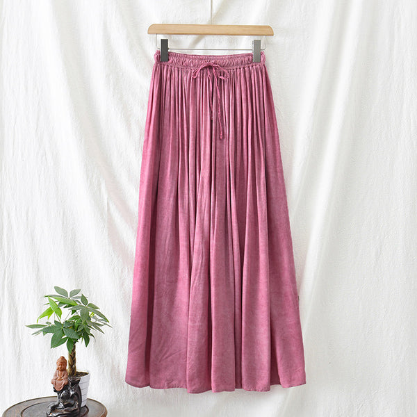 Women Simple Linen and Cotton Loose Accordion Skirt