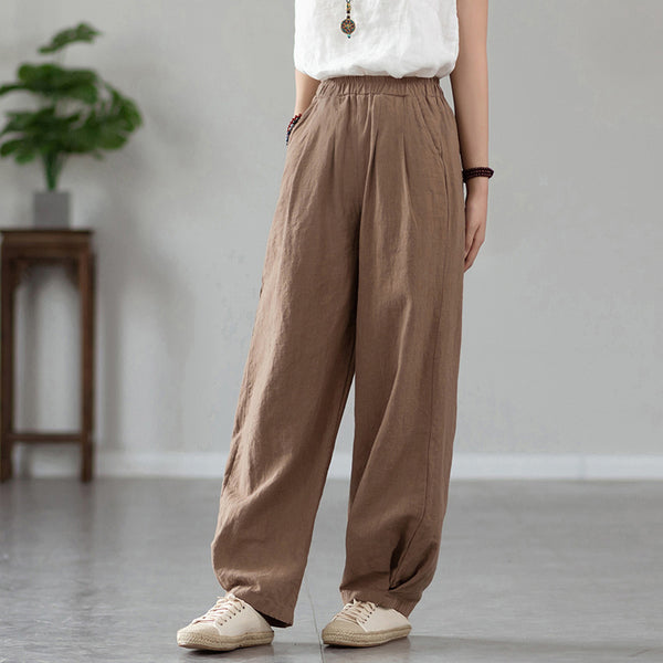 2022 Summer NEW! Women Simple Causal Lantern Style Sand Washed Linen and Cotton Pants