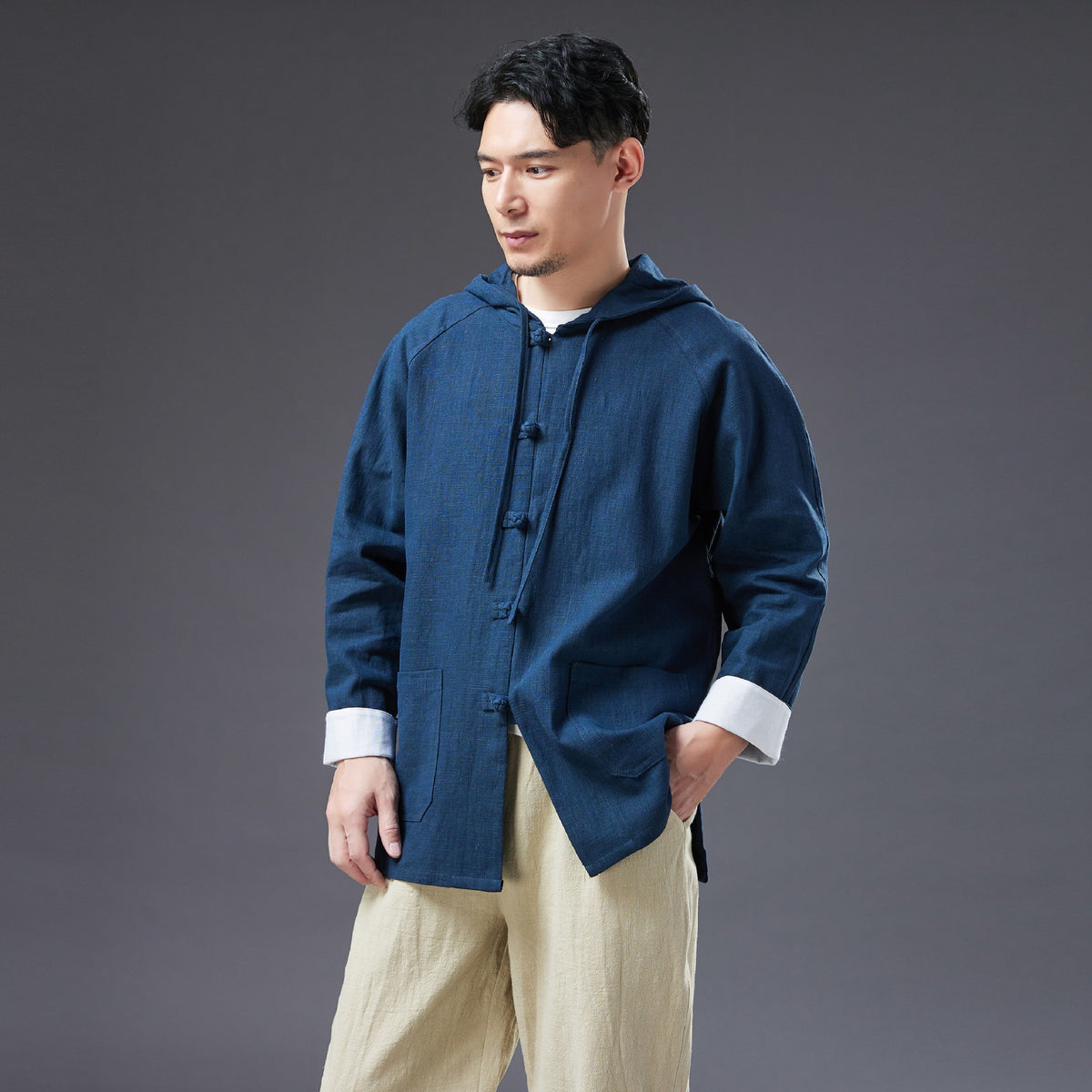 Summer NEW! Men Causal Style Linen and Cotton Long Sleeve Hoodie Thin Jacket