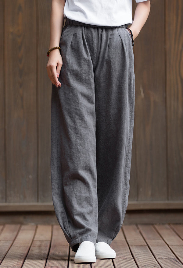 2022 Summer NEW! Women Sport Style Lantern Leisure Sand Washed Linen and cotton Pants