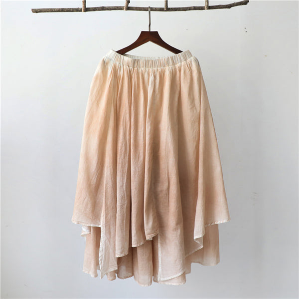 2022 Summer NEW! Women Linen and Cotton Loose Layered Skirt