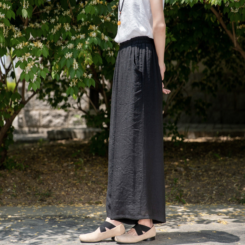 Summer NEW! Women Loose Style Wrinkle Linen and Cotton Cropped Big Leg Cropped Pants