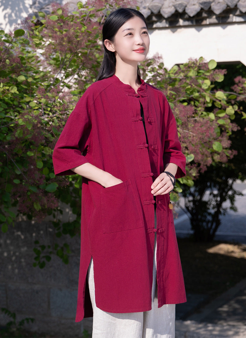 Summer NEW! Women Linen and Cotton Loose Causal Style Cardigan Thin Middle Sleeves Coat