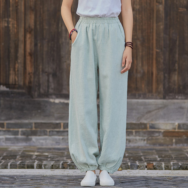 2021 Autumn NEW! Women Simple Causal Lantern Style Linen and Cotton Pants