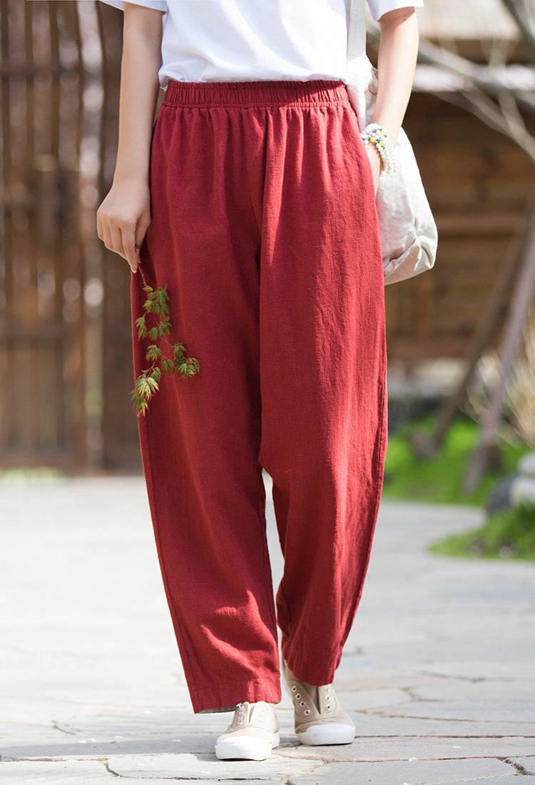 Summer NEW! Women Simple Lantern Style Linen and Cotton Pants