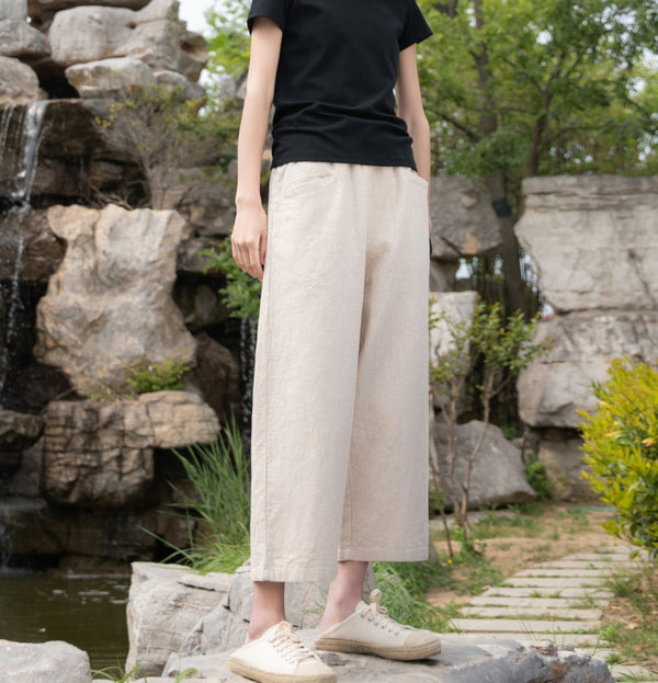 2022 Summer NEW! Women Causal Style Linen and Cotton Straight Leg Trousers