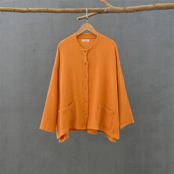 2021 Autumn NEW! Women Retro Style Linen and Cotton Pure Color Light Cardigan Shirt