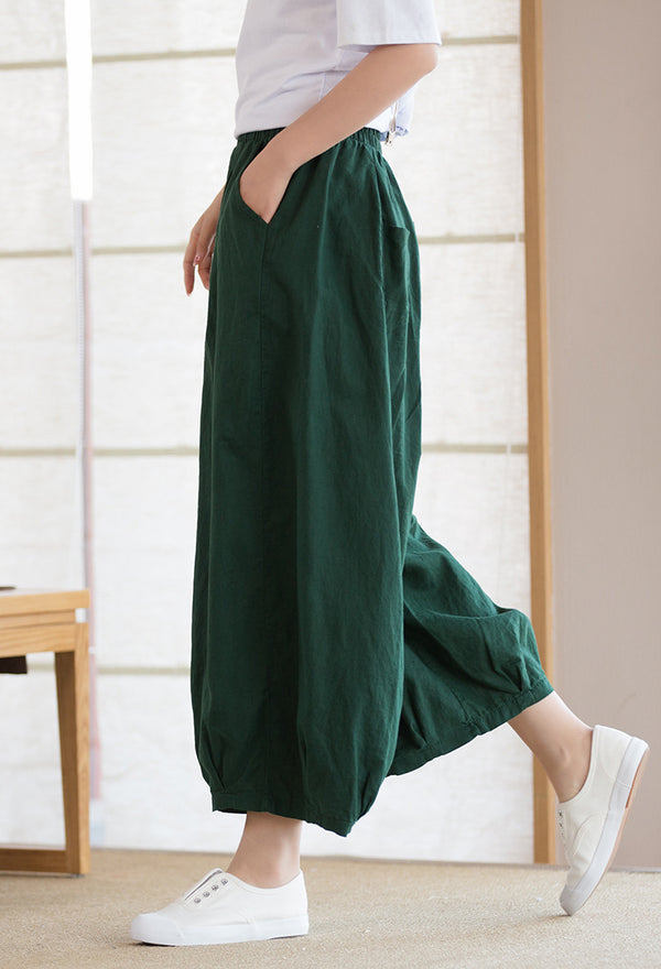 2022 Summer NEW! Women Modern Lantern Style Linen and Cotton Corpped Pants