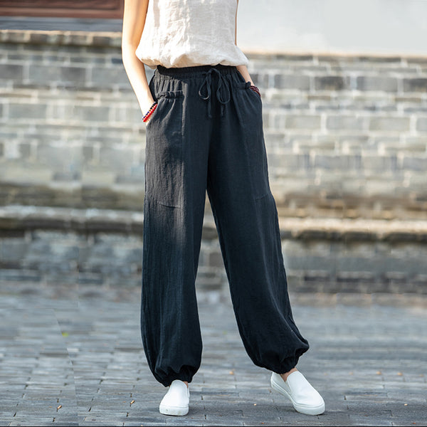 2021 Autumn NEW! Women Modern Causal Style Front Pocket Linen and Cotton Pants