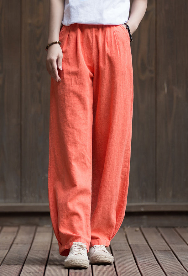 2022 Summer NEW! Women Sport Style Lantern Leisure Sand Washed Linen and cotton Pants