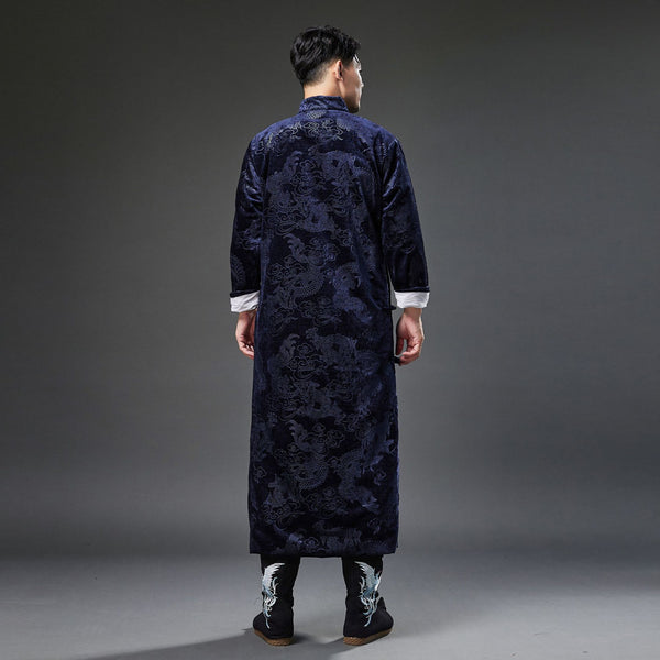 2021 Winter NEW! Men Classic Chinese Style Linen Long Sleeve Dragon Printed KungFu Cheongsam