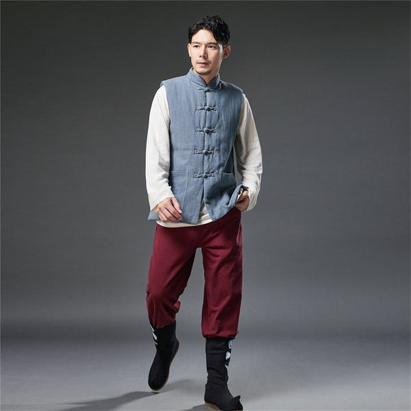 2021 Autumn NEW! Men Retro Chinese Style Linen and Cotton Quilted Vest