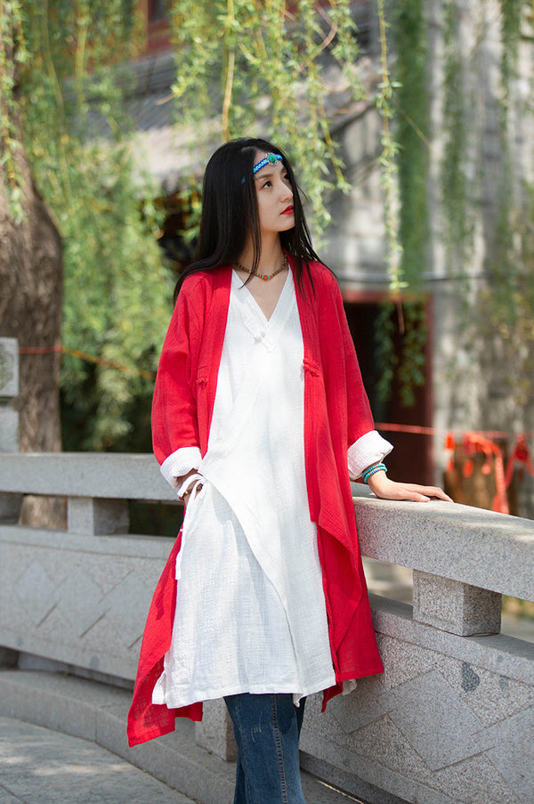 Women Thin and Soft Linen and Cotton Long-sleeved Coat