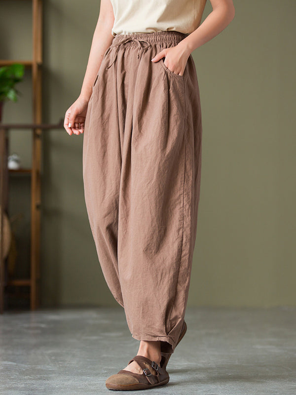 2021 Autumn NEW! Women Lantern Style Linen and Cotton Causal with Waist Belt Loose Cropped Pants