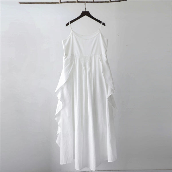 Women Extra Loose Comfortable Linen and Cotton Pure Color Slip Dress