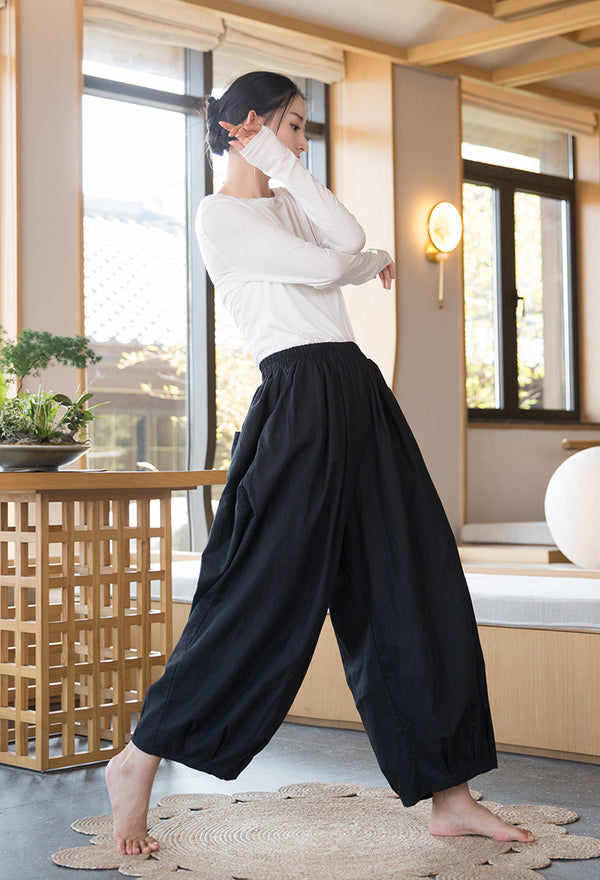 2022 Summer NEW! Women Modern Lantern Style Linen and Cotton Corpped Pants