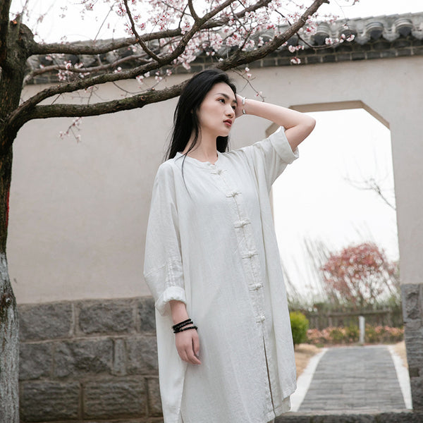 Women Zen Style Linen and Cotton Long Sleeves Thin Tunic Jacket