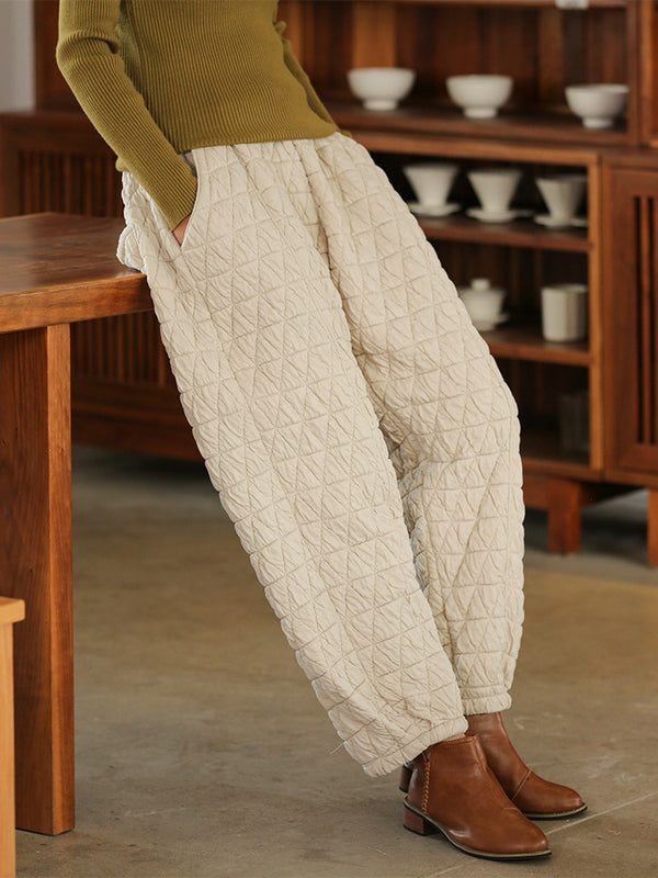 2021 Winter NEW! Women Linen and Cotton Hidden Grid Style Lantern Cropped Pants