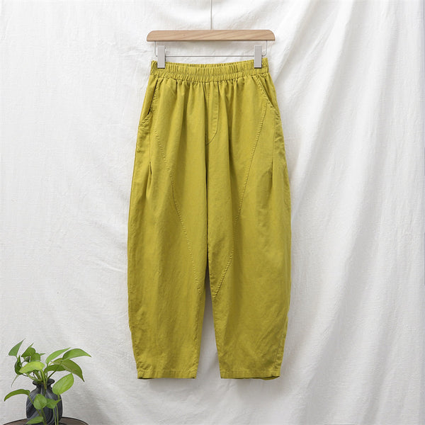 2021 Autumn NEW! Women Lantern Style Linen and Cotton Causal Loose Patchwork Cropped Capris